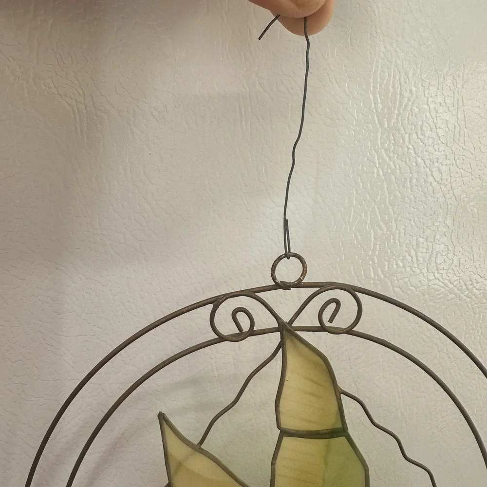 Capiz Shell Sun Catcher Hanging Hummingbird & Flower Ornament Copper Brass wire